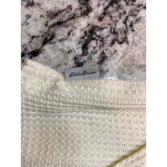 Eddie Bauer Womens Top Small Cream Waffle Knit Long Sleeve Pullover Cabincore - Picture 5 of 9